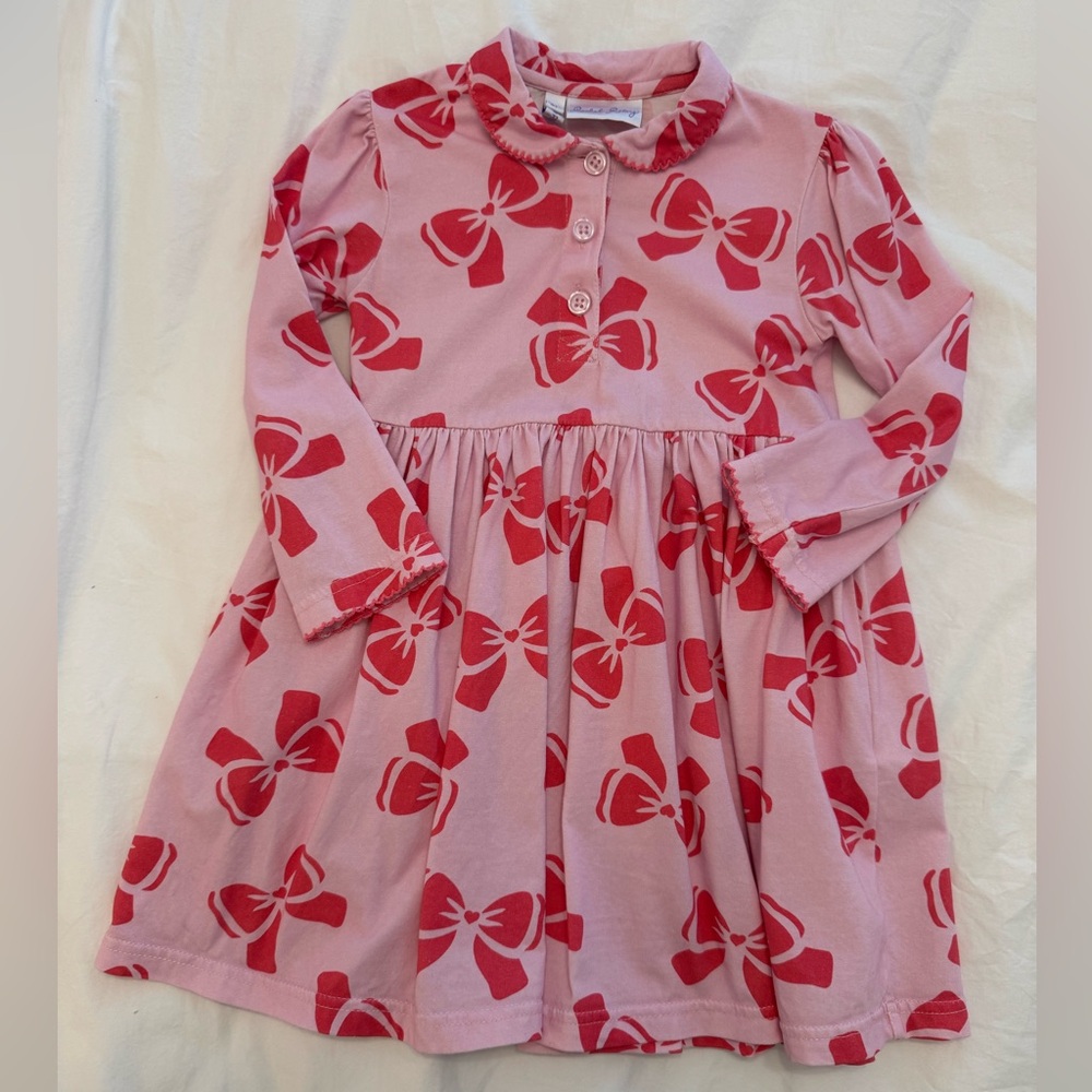 Rachel Riley Pink Dress with Red Bow Pattern